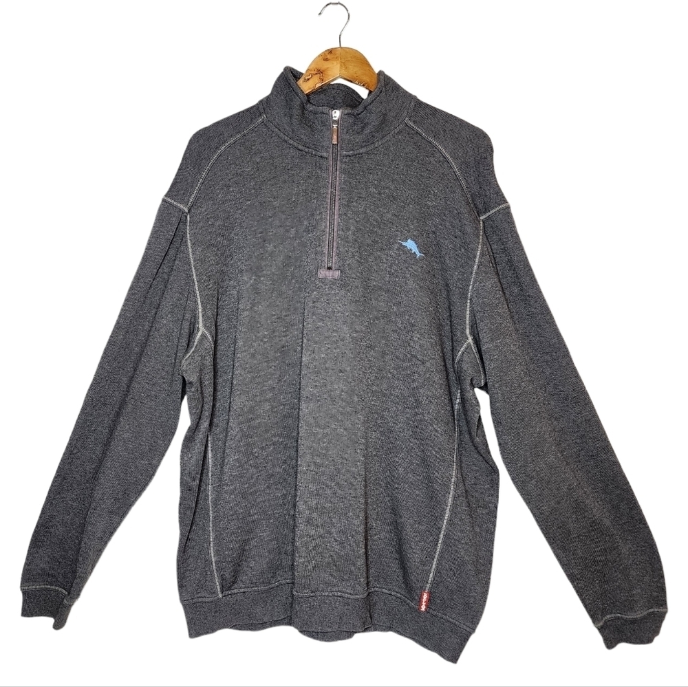 Tommy Bahama men's grey 1/4 zip sweater.